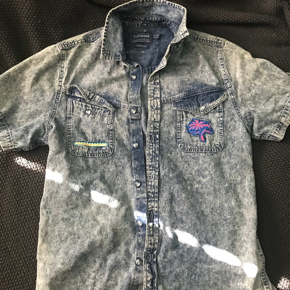 Denim button up shirt with patches!